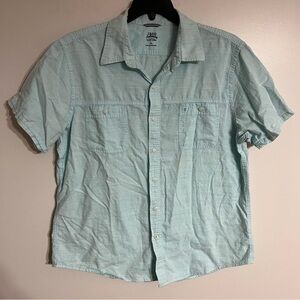 IZOD Saltwater Men's Teal Aqua Blue Short Sleeve Button Up Cotton Shirt Size XL